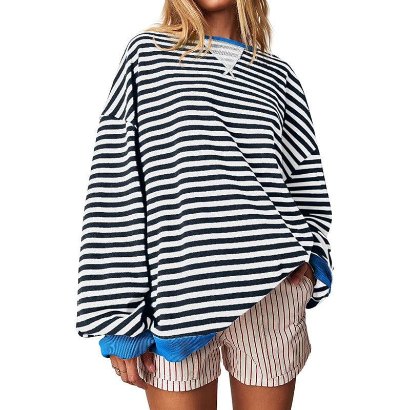 Women Clothing Autumn Winter Oversized Casual Thickening Striped Sweater Women