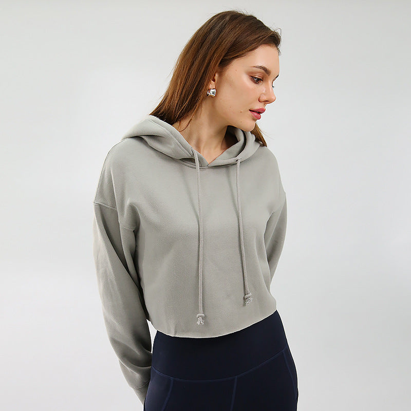 Pull de sport pour femme, automne-hiver, doublure polaire, sweat à capuche, haut court à manches longues personnalisé