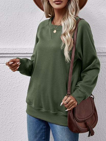 Herbst Winter Frauen Pullover Einfarbig Rundhals Langarm Tasche Frauen Top