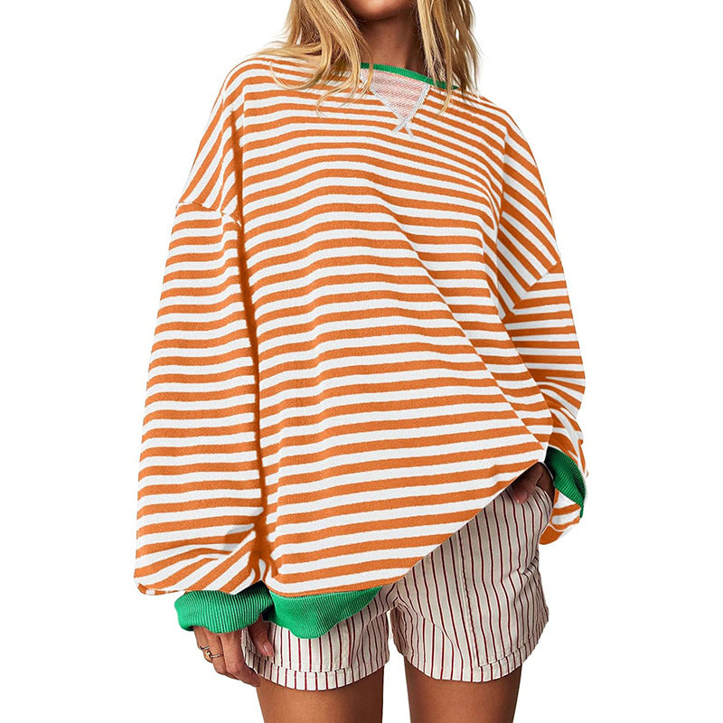 Women Clothing Autumn Winter Oversized Casual Thickening Striped Sweater Women