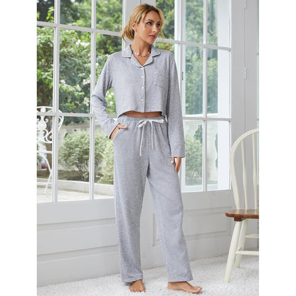 Ladies Pajamas Autumn Winter Thickened Long-Sleeved Cardigan Trousers Two Piece Home Wear