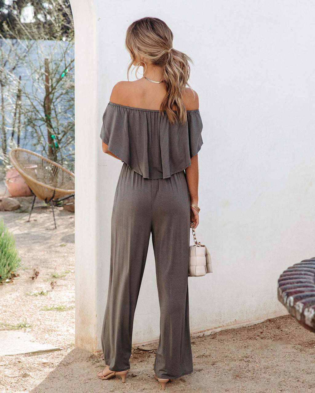 Spring Summer Women Clothing Off Shoulder Elegant Shoulder Baring Jumpsuit