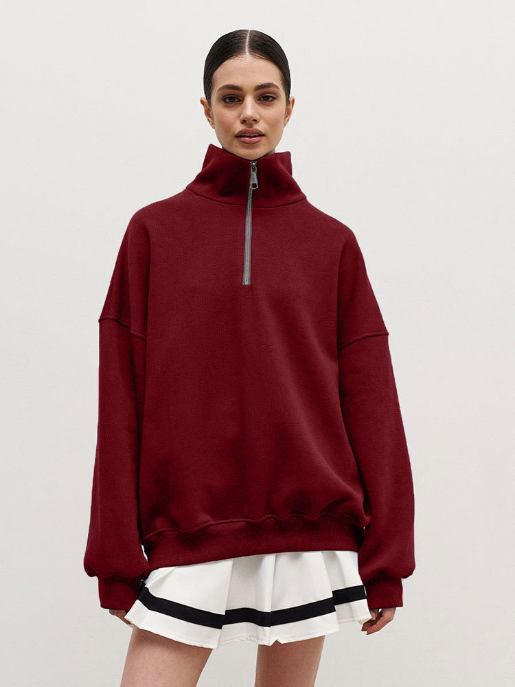 Pull à col demi-fermeture éclair doublé polaire automne hiver en coton haut de sport décontracté pour femme