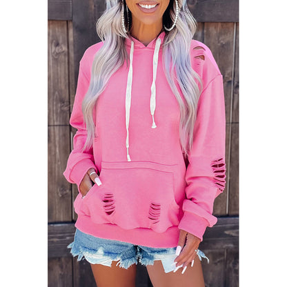 Pink Long Sleeve Hooded Women Casual All Match Pocket Bottoming Shirt