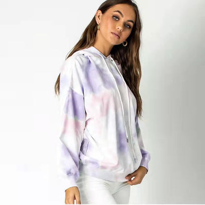 Herbst Winter Tie-Dye Lose Mit Kapuze Kordelzug Frauen Kleidung Urban Casual Lange Ärmel