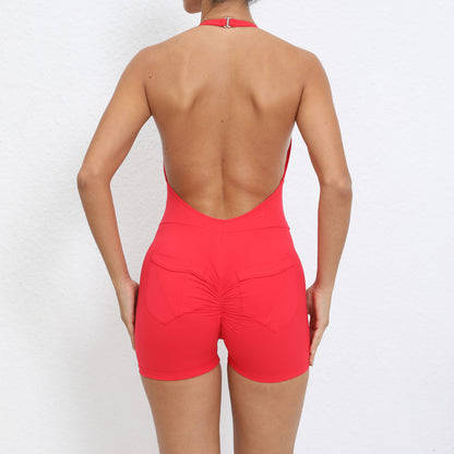 Combinaison de yoga dos nu pour femme, tenue de sport moulante, dos nu, avec poches, sensation chair, levage des hanches