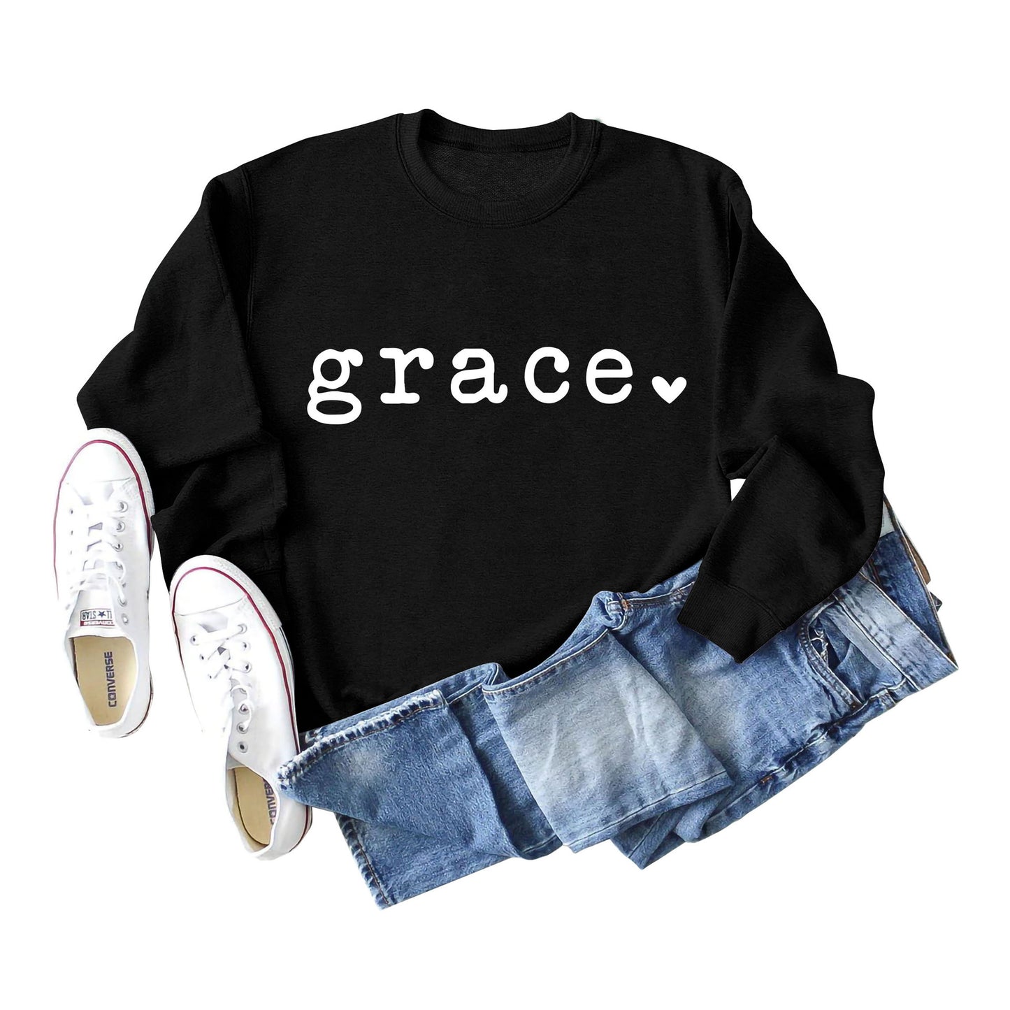 Grace Love Letter Graphic Loose Automne Hiver Bas Décontracté Haut À Manches Longues Pull Femme