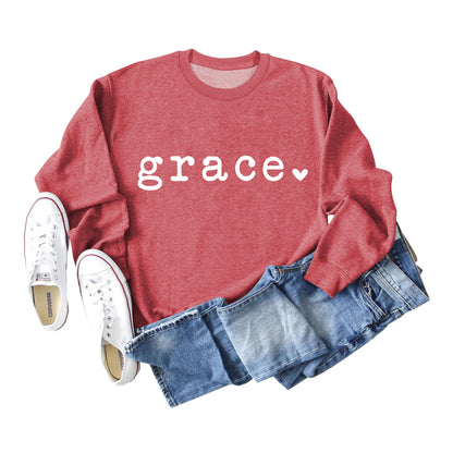 Grace Love Letter Graphic Loose Automne Hiver Bas Décontracté Haut À Manches Longues Pull Femme