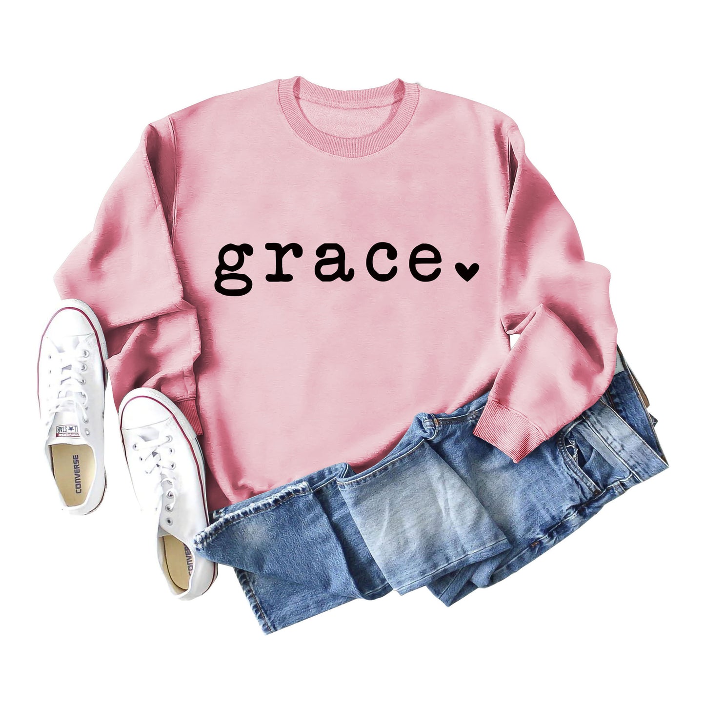 Grace Love Letter Graphic Loose Automne Hiver Bas Décontracté Haut À Manches Longues Pull Femme