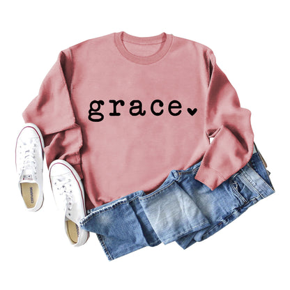 Grace Love Letter Graphic Loose Automne Hiver Bas Décontracté Haut À Manches Longues Pull Femme