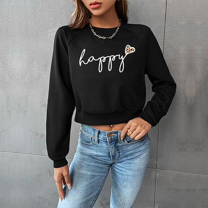 Herbst Frauen Kleidung Kurze Brief Grafik Druck Sweatshirt Frauen