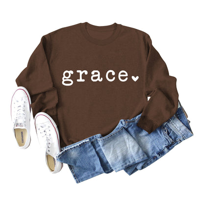 Grace Love Letter Graphic Loose Automne Hiver Bas Décontracté Haut À Manches Longues Pull Femme