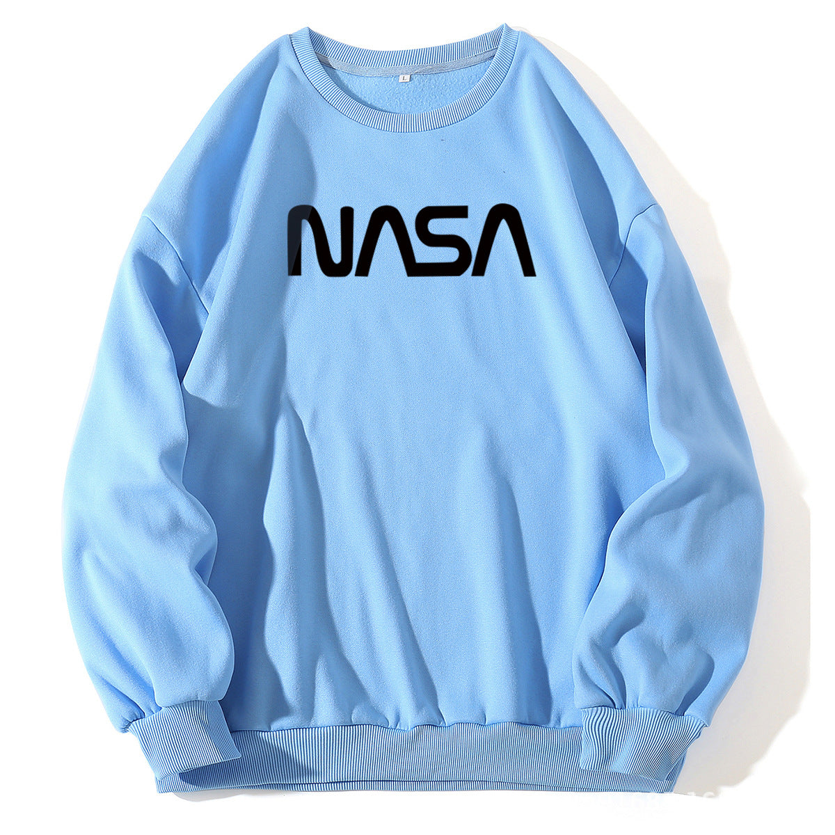 Rundhalspullover mit Fleecefutter für Damen mit NASA-Buchstabengrafikdruck, frischer, lässiger Pullover, Rundhalsausschnitt, lange Ärmel, T-Shirt