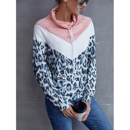 Pull à capuche à imprimé léopard et contraste de couleurs pour femme