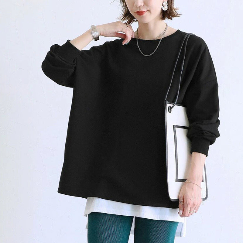 Pull rayé japonais automne hiver femme coton ample grande version bas haut femme