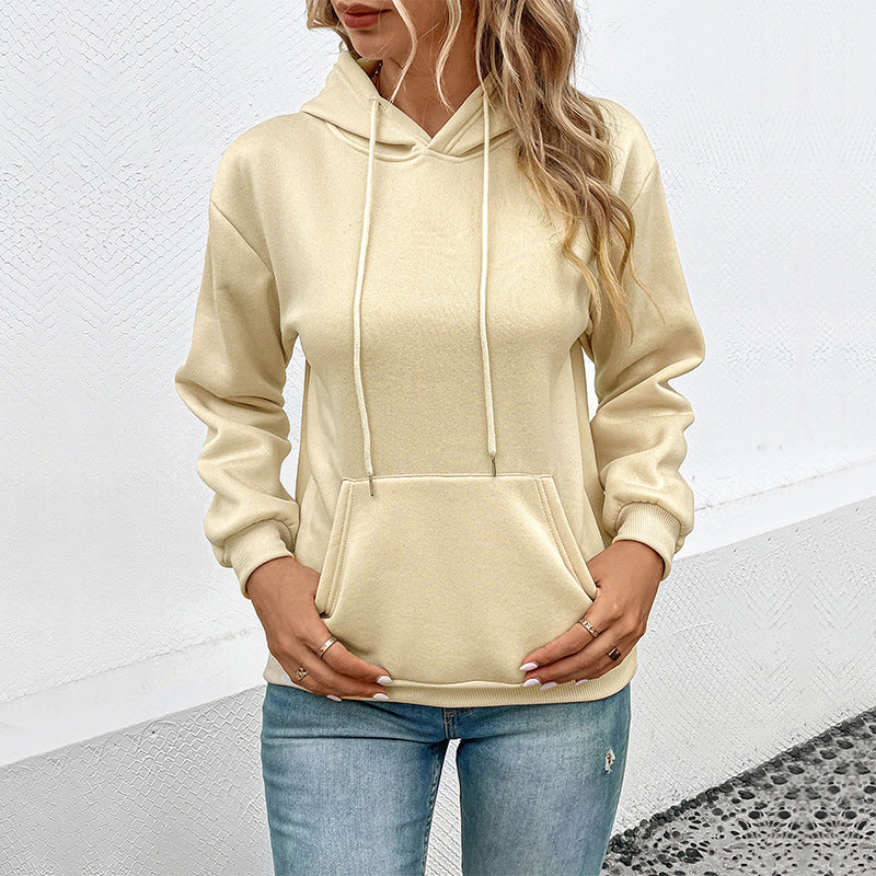 Sweat à capuche à manches longues et couleur unie pour femme, vêtement d'automne