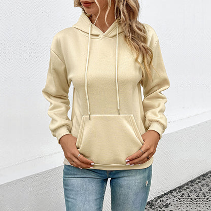 Sweat à capuche à manches longues et couleur unie pour femme, vêtement d'automne