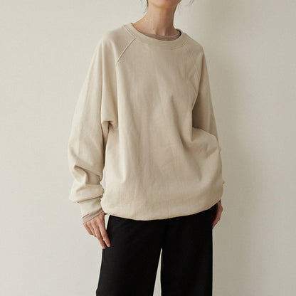 Pull à poches d'automne en Corée du Sud pour femmes, décontracté, ample, manches raglan, col rond, haut simple et paresseux avec poches