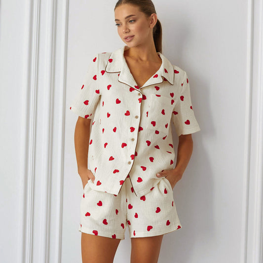 Pyjama sexy d'automne à manches cinq quarts et short pour femme, tenue française douce et soyeuse pour la maison