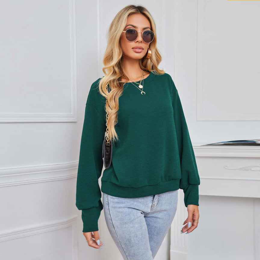 Herbst Winter Einfarbig Strickwaren Dunkelgrün Frauen Langarm Lose Beiläufige Top Pullover Frauen