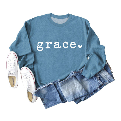 Grace Love Letter Graphic Loose Automne Hiver Bas Décontracté Haut À Manches Longues Pull Femme