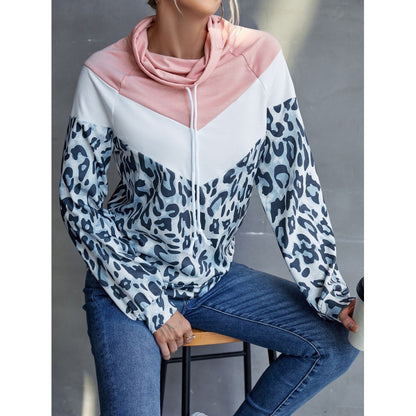 Pull à capuche à imprimé léopard et contraste de couleurs pour femme