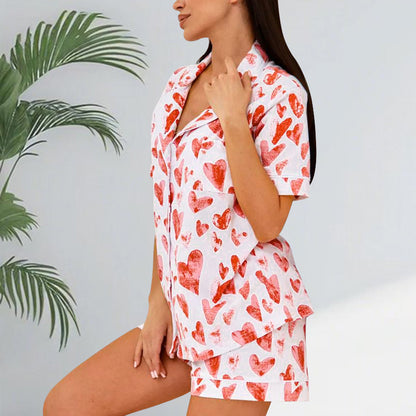 Pyjama imprimé coeur femme été ample décontracté à manches courtes short vêtements de maison