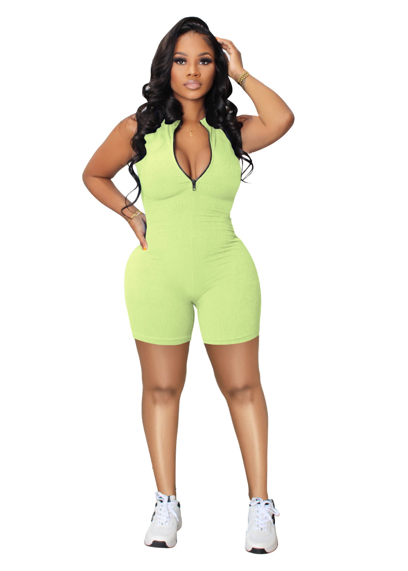 Multi Color Sports Women Zipper Sleeveless Jumpsuit