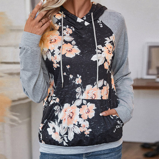 Sweat à capuche patchwork à manches longues pour femme, vêtement d'automne