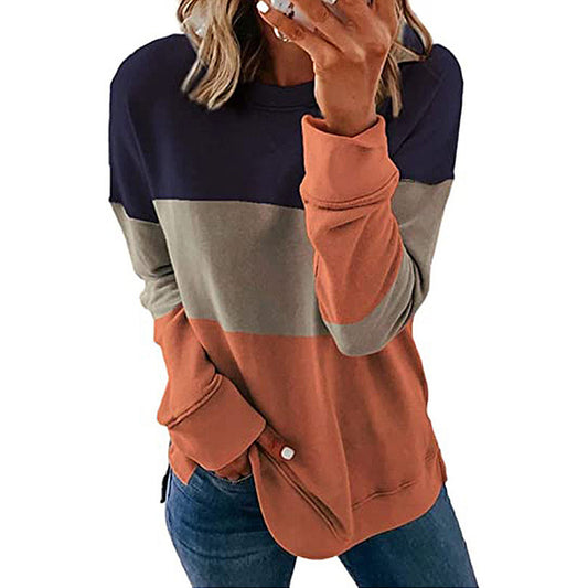 Pull à manches longues et col rond pour femme, vêtement imprimé en patchwork de couleurs contrastées, automne et hiver