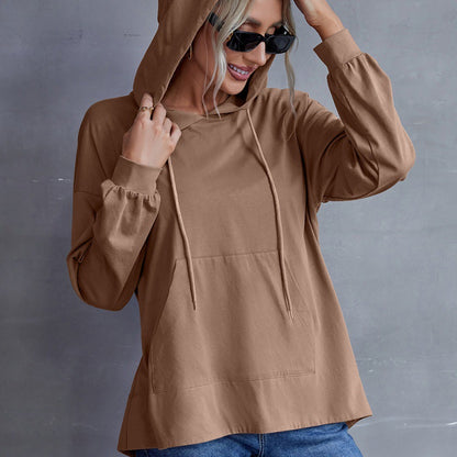 Cotton Loose Casual Plus Size Hooded Tap Pocket Hoodie All-Matching Top for Women