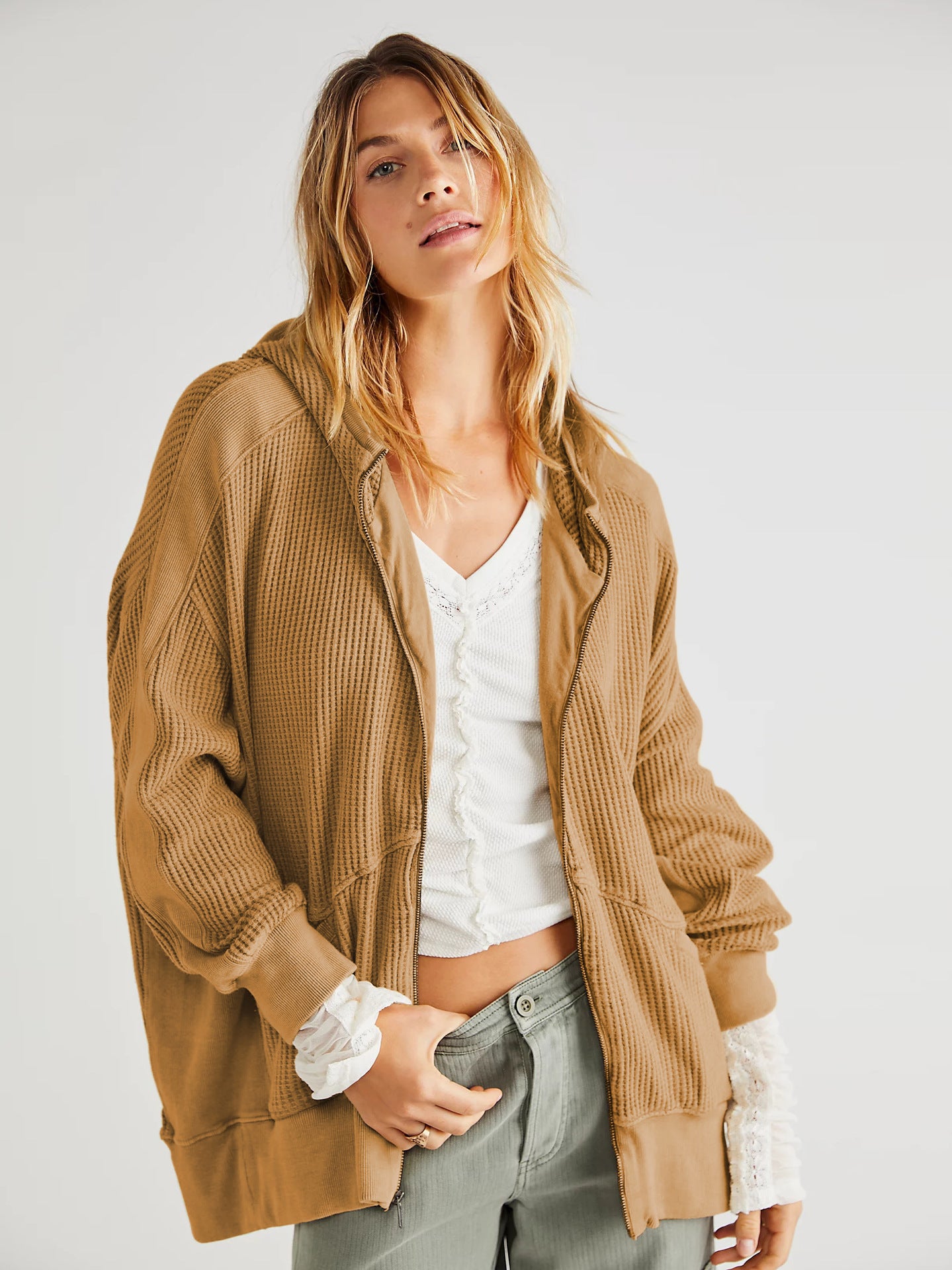 Cardigan Pull zippé Vêtements d'intérieur Vêtements d'extérieur pour femmes Sweat à capuche Manteau long