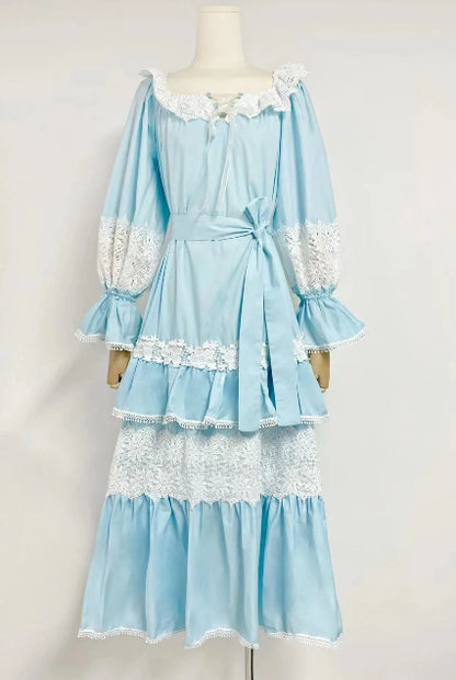 Robe élégante française Vêtements d'été pour femmes Dentelle nouée Manches longues Robe longue de haute qualité