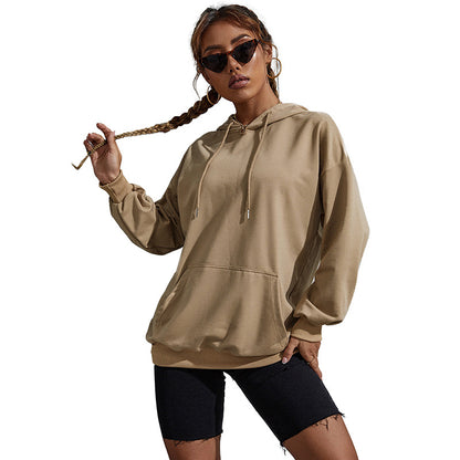 Sweat à capuche décontracté de couleur unie avec poche pour femme