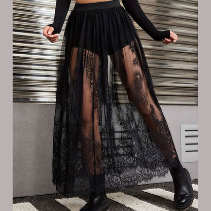 Frauen Kleidung Sommer Dark Gothic Spitze Durchsichtig Sexy Rock Maxi Kleid