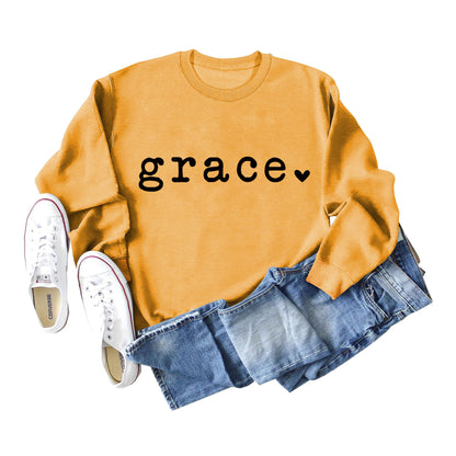 Grace Love Letter Graphic Loose Automne Hiver Bas Décontracté Haut À Manches Longues Pull Femme