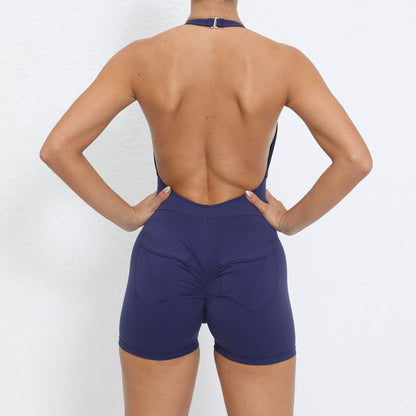 Combinaison de yoga dos nu pour femme, tenue de sport moulante, dos nu, avec poches, sensation chair, levage des hanches