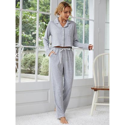 Ladies Pajamas Autumn Winter Thickened Long-Sleeved Cardigan Trousers Two Piece Home Wear