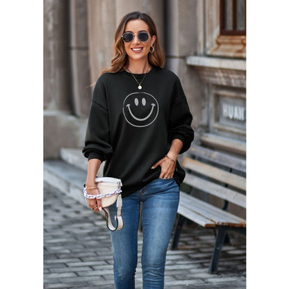 Sweat-shirt Smiley automne hiver col rond épaules tombantes pull ample