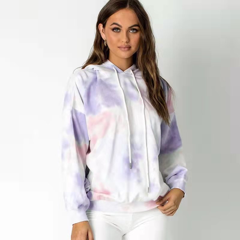 Herbst Winter Tie-Dye Lose Mit Kapuze Kordelzug Frauen Kleidung Urban Casual Lange Ärmel