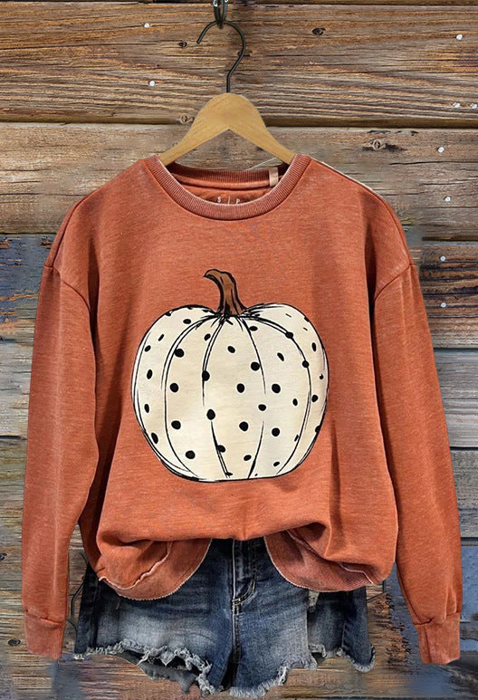 Ladies Cotton Halloween Limited Washed Worn Rib Stitching Thickening Sweater