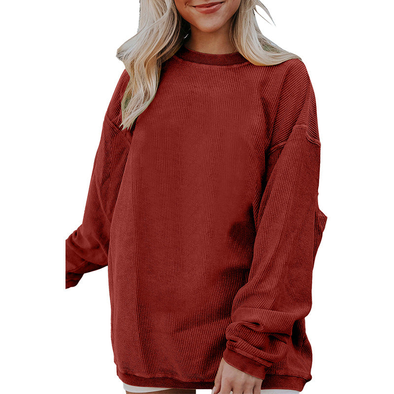 Pull sans capuche simple à imprimé graphique pour femme, couleur unie, manches longues, bas