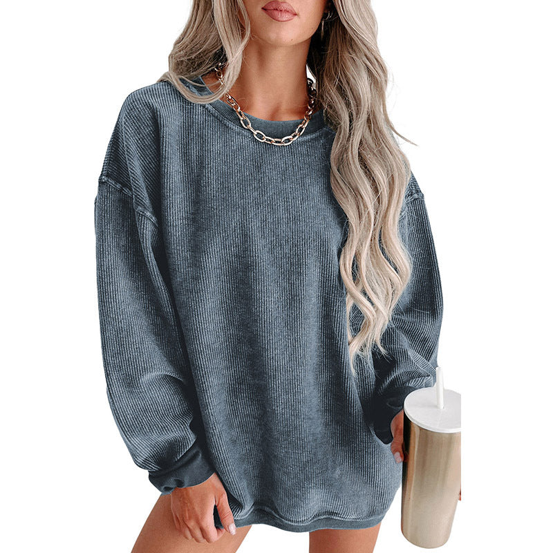 Pull décontracté surdimensionné de couleur unie pour femme, pull à manches longues tricoté en fil pour automne et hiver