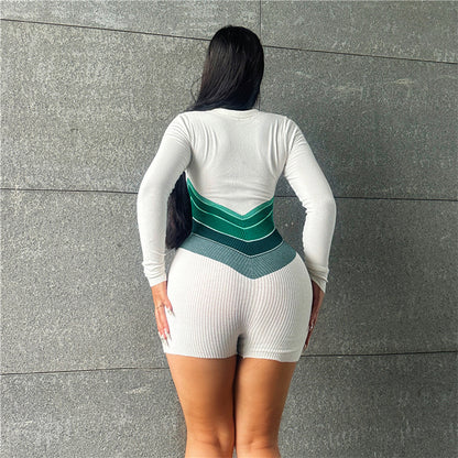 Combinaison de sport moulante à manches longues et taille haute pour femme