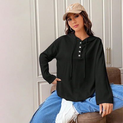 Loose Fitting Casual T Shirt Autumn Winter All Matching Slimming Long Sleeved Hooded Top Women