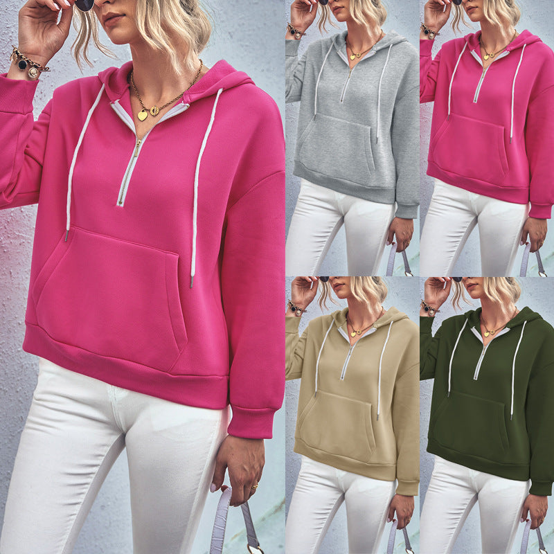 Sweat à capuche décontracté à capuche pour femme, vêtement d'automne de couleur unie