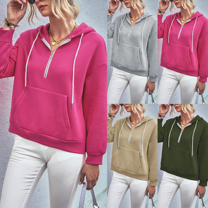 Sweat à capuche décontracté à capuche pour femme, vêtement d'automne de couleur unie