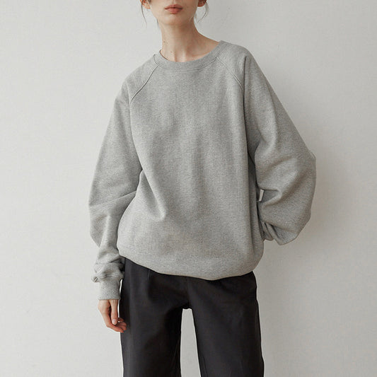 Pull à poches d'automne en Corée du Sud pour femmes, décontracté, ample, manches raglan, col rond, haut simple et paresseux avec poches