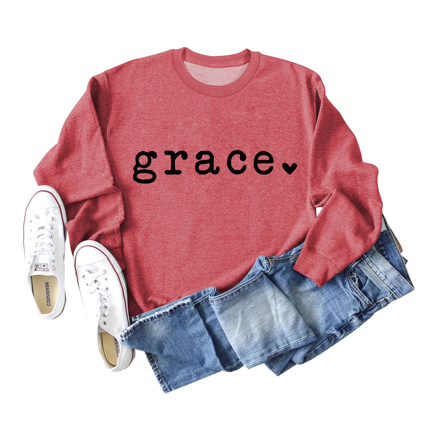 Grace Love Letter Graphic Loose Automne Hiver Bas Décontracté Haut À Manches Longues Pull Femme