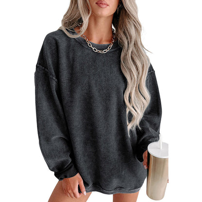 Pull décontracté surdimensionné de couleur unie pour femme, pull à manches longues tricoté en fil pour automne et hiver